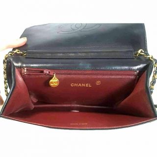 Authentic Chanel Vintage Black Quilted Lambskin Chain Snap Flap Bag Clutch 6