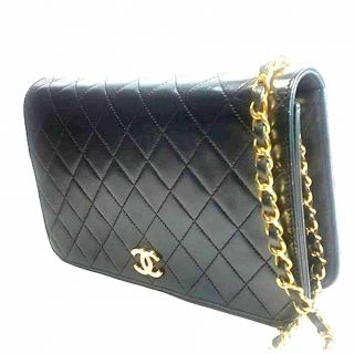 Authentic Chanel Vintage Black Quilted Lambskin Chain Snap Flap Bag Clutch 7