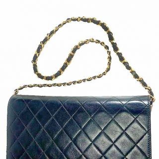 Authentic Chanel Vintage Black Quilted Lambskin Chain Snap Flap Bag Clutch 9