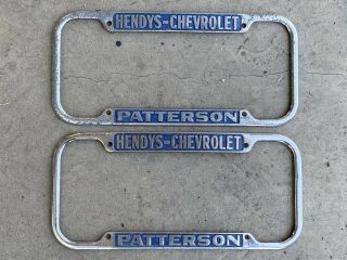 Vintage 1940 - 55 Pair Hendys Chevrolet Patterson Ca Dealer License Plate Frames