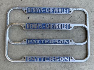 Vintage 1940 - 55 Pair HENDYS CHEVROLET Patterson CA Dealer License Plate Frames 2