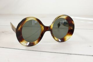 Vintage 1960 ' s Mod Bug Eye Oval Sunglasses Womens Italy Tortoise Oversize Retro 2