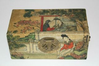 Antique Hand Sewn Pig Skin Japanese Box Hand Painted