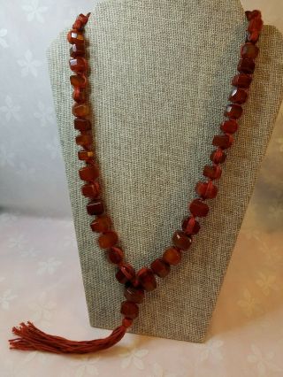Vintage Art Deco Carnelian Necklace Sterling Clasp Hand Knot Grad.  Beads Cb579
