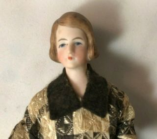 Antique German Bisque Lady with Cream Skirt & Black/Cream Tunic 3