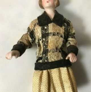Antique German Bisque Lady with Cream Skirt & Black/Cream Tunic 4