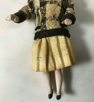 Antique German Bisque Lady with Cream Skirt & Black/Cream Tunic 5