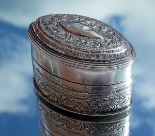 Rare 18th Century Georgian Solid Silver Navette Shape Ornate Snuff Box
