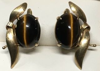 Vintage 14k Gold Cat’s Eye Screwback Earrings - Mg Signed