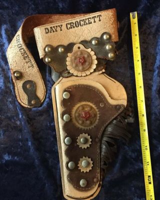 1940s Vintage Davy Crockett Holster Leather Belt Decorative 40s