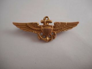 Wwii 1/20 10k Gold Filled Navy Aviator Pilot 1 3/8 Inch Wings Badge Pin Usn
