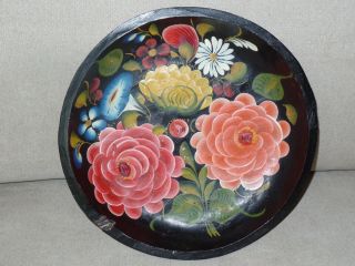 Floral Mexican Folk Art Vintage Hand Painted Wood Batea Bowl Dish