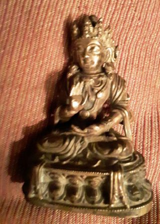 Antique Tibetan Gilt Bronze Abhaya Mudra Seated Buddha Figure 12