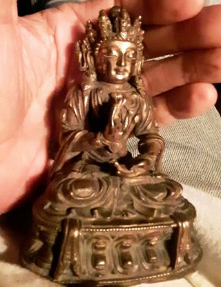 Antique Tibetan Gilt Bronze Abhaya Mudra Seated Buddha Figure 2