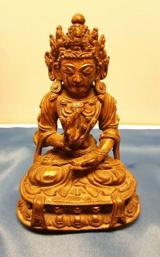 Antique Tibetan Gilt Bronze Abhaya Mudra Seated Buddha Figure 3