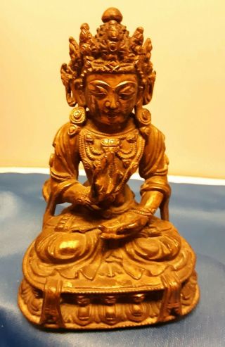 Antique Tibetan Gilt Bronze Abhaya Mudra Seated Buddha Figure 9