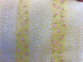 Vintage Flocked Yellow Bright Sun Pink Flowers 68”x44” (almost 2 Yards) 2