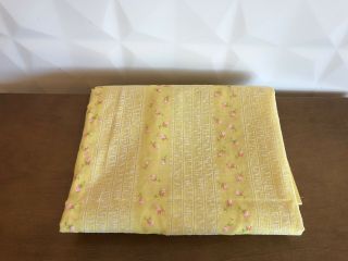 Vintage Flocked Yellow Bright Sun Pink Flowers 68”x44” (almost 2 Yards) 3
