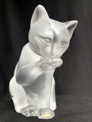 Lalique Vintage New/old Stock Opalesant “grooming Cat” Figurine