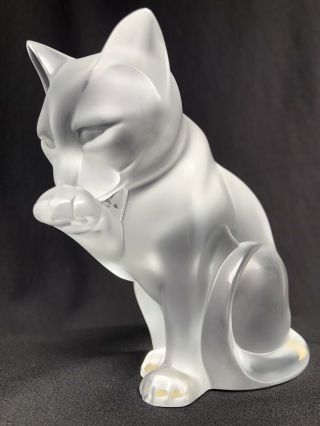 Lalique Vintage New/Old Stock Opalesant “Grooming Cat” Figurine 2