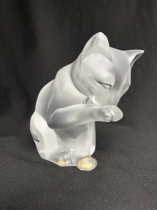 Lalique Vintage New/Old Stock Opalesant “Grooming Cat” Figurine 3