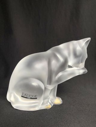 Lalique Vintage New/Old Stock Opalesant “Grooming Cat” Figurine 7