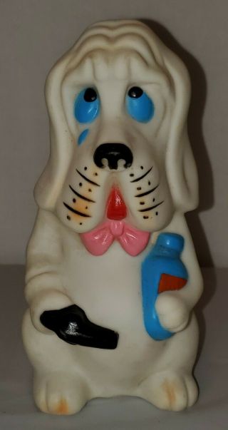 Vintage Rubber Squeak Toy Dog Tear W/water Bottle And Slippers 5 1/2 "