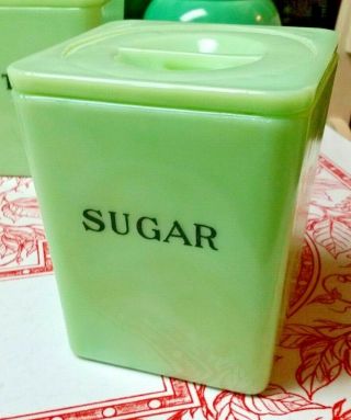 Vintage Jeannette Jadite Jadeite 29 Oz Square Sugar Canister With Lid