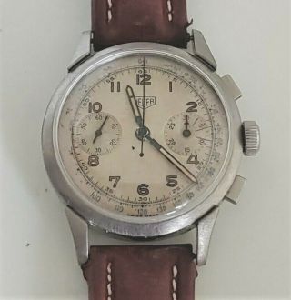 Vintage 1960s Heuer Chronograph Mens Watch Valjoux 92 - Pls,