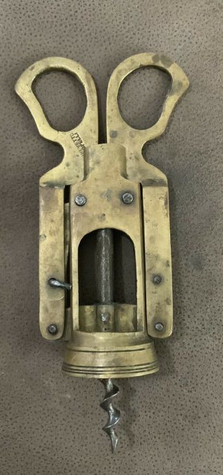 Antique Italian Brevetto Cropelli Mechanical Brass Two - Armed Corkscrew