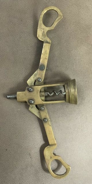 Antique Italian Brevetto Cropelli Mechanical Brass Two - armed Corkscrew 3