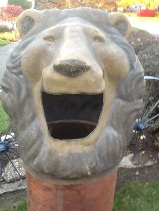 Rare Lion Head Trash Can Lid Amusement Park Circus Carnival Folk Art