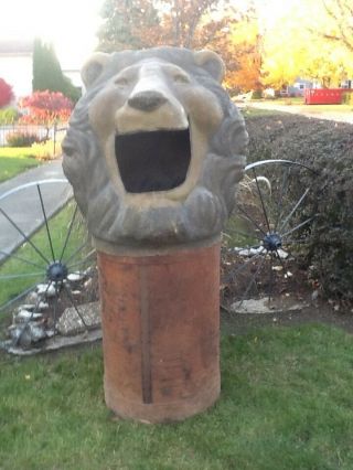 Rare Lion Head Trash Can Lid Amusement Park Circus Carnival Folk Art 2