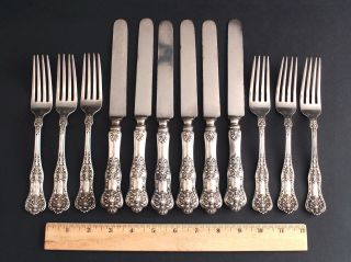 12pc Antique Dominick & Haff,  King Pattern,  Sterling Silver,  Fork & Knife Set,  N