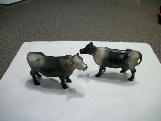 Two Vintage Bergen Toys Hard Plastic Cows Marked Tb