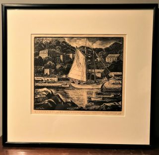 Carrol Thayer Berry Framed Wood Engraving THE WINDJAMMER - ROCKPORT,  MAINE 2