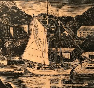 Carrol Thayer Berry Framed Wood Engraving THE WINDJAMMER - ROCKPORT,  MAINE 3