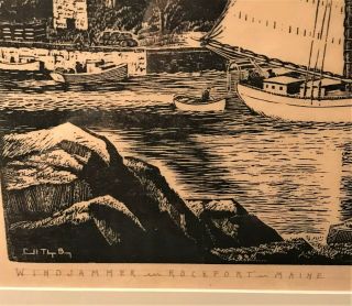 Carrol Thayer Berry Framed Wood Engraving THE WINDJAMMER - ROCKPORT,  MAINE 4