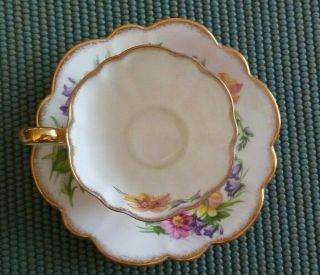 Taylor & Kent Fine Bone China Scalloped Saucer & Cup England Flowers