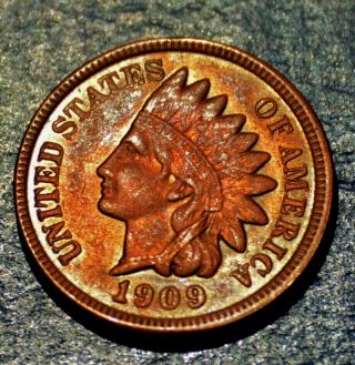 1909 S Indian Head Cent.  Stunning Red Au,  /ms Liberty & 4 Diamonds Very Rare Key