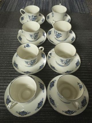 Vintage Woodmere Studio China Blue Rose Tea Cup Saucer 6 Inches Set Of 8