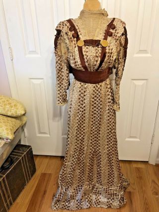 Antique Vintage Edwardian Victorian Bodice & Skirt Silk Print