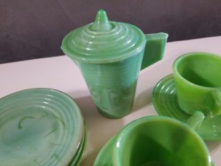 Vintage Octagon Akro Agate Jadeite Green Swirl Child ' s Tea Cup & Saucer Set 13 p 2