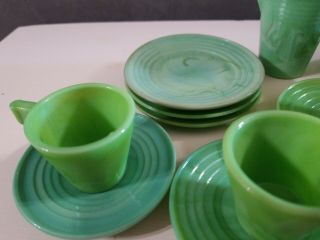 Vintage Octagon Akro Agate Jadeite Green Swirl Child ' s Tea Cup & Saucer Set 13 p 3