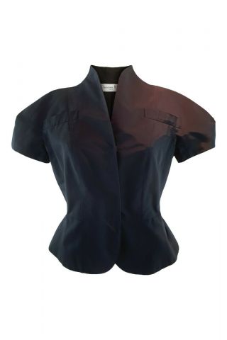 Dior Vintage Black Cotton Blend Short Sleeve Bar Jacket (it 42)