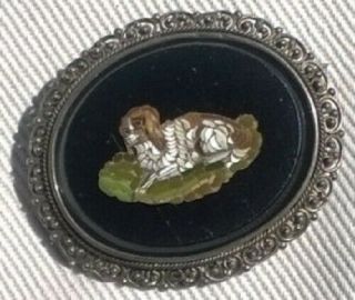 Victorian Micro Mosaic King Charles Spaniel Pin Made In Italy