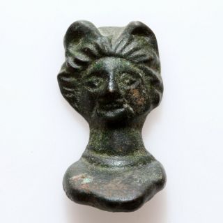Intact Roman Bronze Female Bust Ornament Applique Circa 200 - 300 Ad