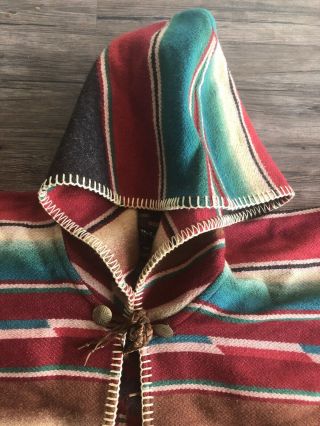 Rare Vintage Ralph Lauren Southwest Indian Blanket Cape Poncho Aztec Hooded 70s 3