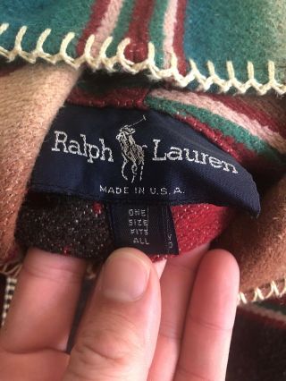 Rare Vintage Ralph Lauren Southwest Indian Blanket Cape Poncho Aztec Hooded 70s 4