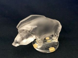 Vintage Lalique France Satin Crystal Warthog Wild Boar Pig Paperweight Figurine.